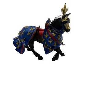 Plastoy Knight Series Medieval Horse Figure Blue & Gold Fleur-De-Lis Loose